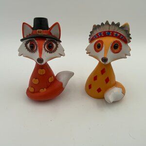 Thanksgiving Pilgrim And Indian Resin Fox Figurines, Fall, Harvest Decor